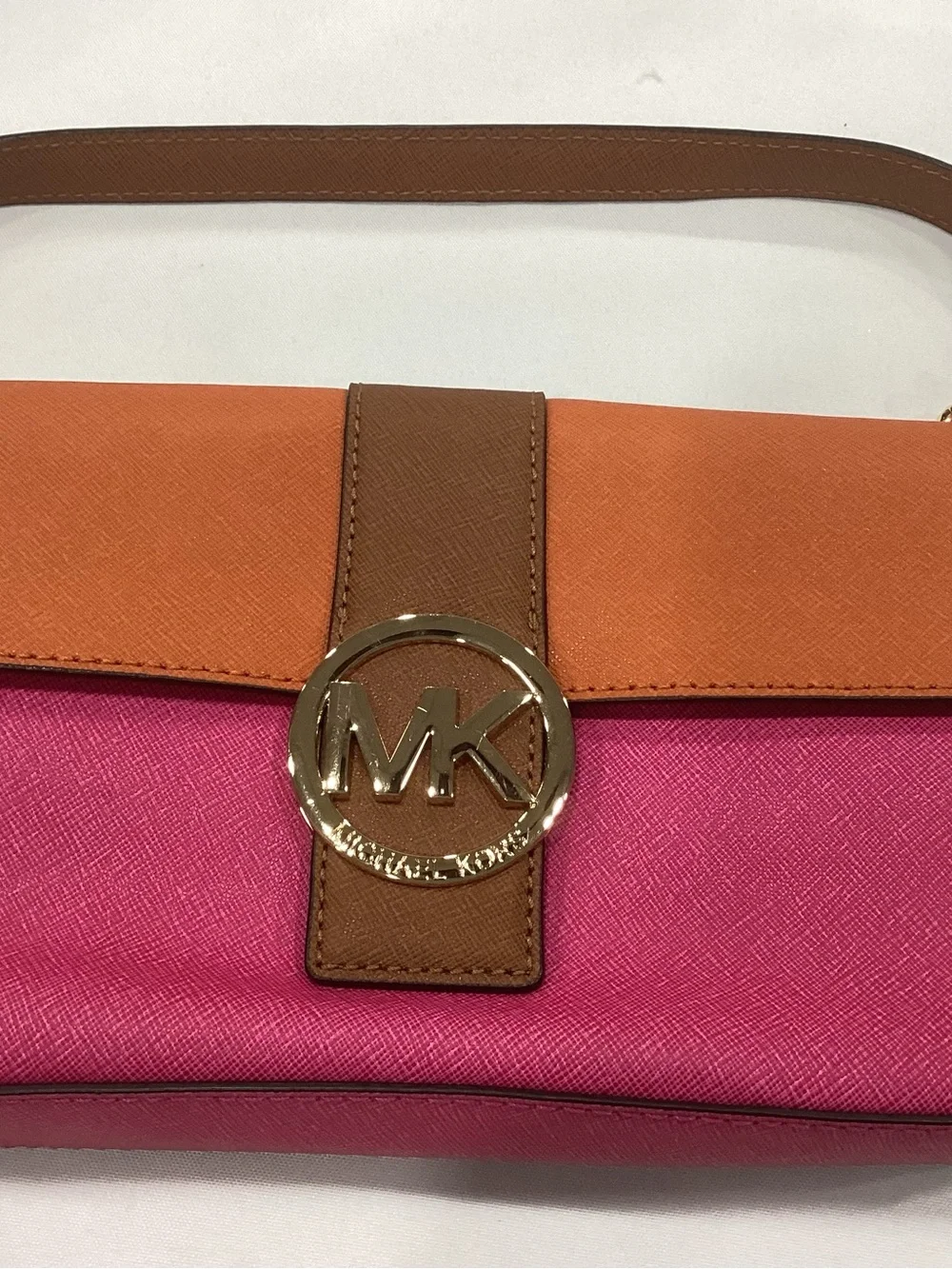 Michael Kors Colorblock Pink, Orange & Tan Saffiano Crossbody